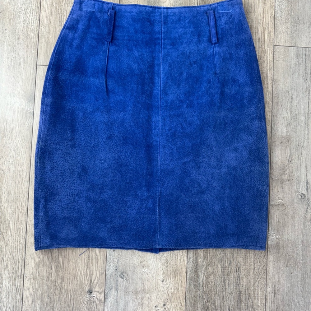 Vintage 90s Blue Suede Pencil Skirt EXP Express Size S Leather
